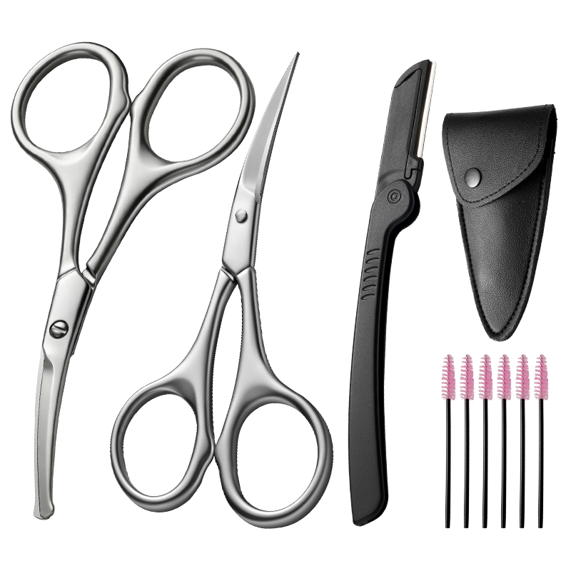 Men'S Grooming Eyebrow Trimming - กรรไกรตัดขนคิ้ว ขนจมูก สแตนเลส 1/9 ชิ้น พร้อมหวี