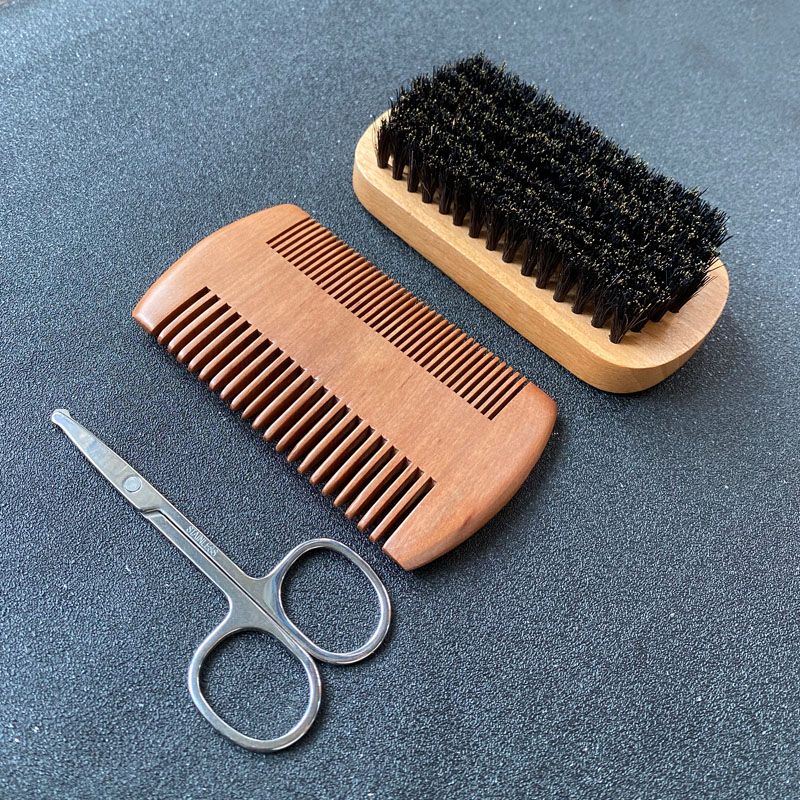 Men'S Grooming Bag - ชุดดูแลเคราสำหรับผู้ชาย, แปรงปัดเครา, วัสดุขนแปรง, หวีเครา, กรรไกร, พร้อมถุงเก็บของ,