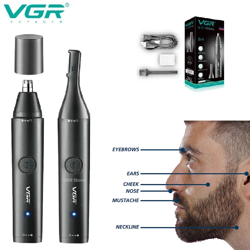 Nose Hair Trimmer - VGR ล้างทําความสะอาดได้จมูกผม Trimmer เครา Facial Hair