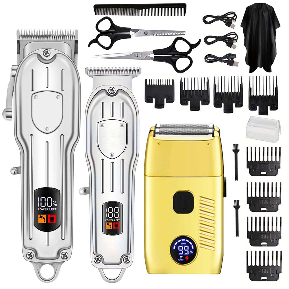 Men'S Grooming Set - ปัตตาเลี่ยนตัดผมไฟฟ้า เครื่องโกนหนวดไฟฟ้าสำหรับผู้ชาย ปัตตาเลี่ยนแบบชาร์จ USB และเครื่องเล็มหนวดเครา ชุดอุปกรณ์ตัดผมสำหรับช่างตัดผมมืออาชีพ