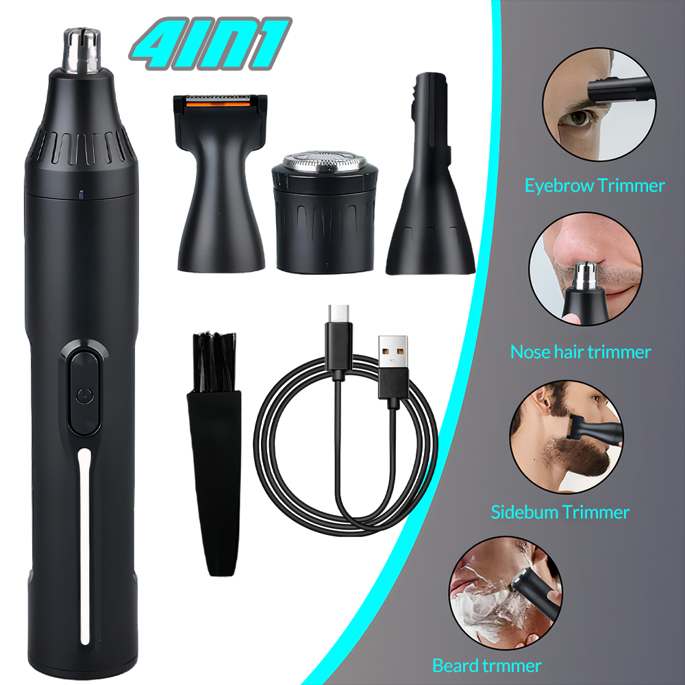 Men'S Grooming Eyebrow Trimming - ชุดอุปกรณ์ดูแลผิวหน้าสำหรับผู้ชายแบบพกพา 4 in 1, เครื่องตัดแต่งขนจมูกไฟฟ้าแบบชาร์จ USB,